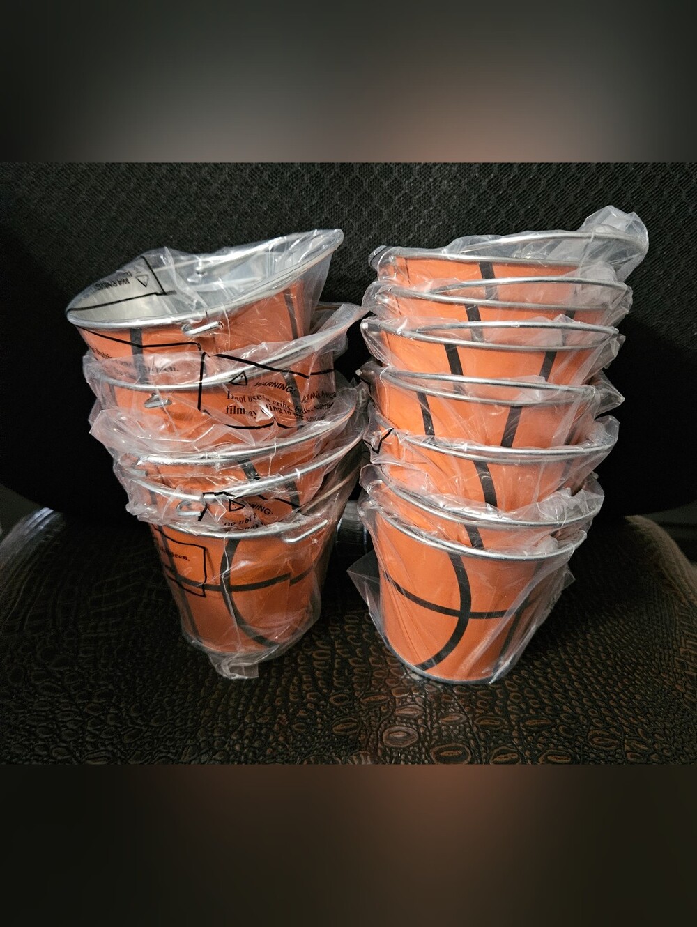 Orange Basketball-Themed Decorative Mini Metal Pails Set of 12